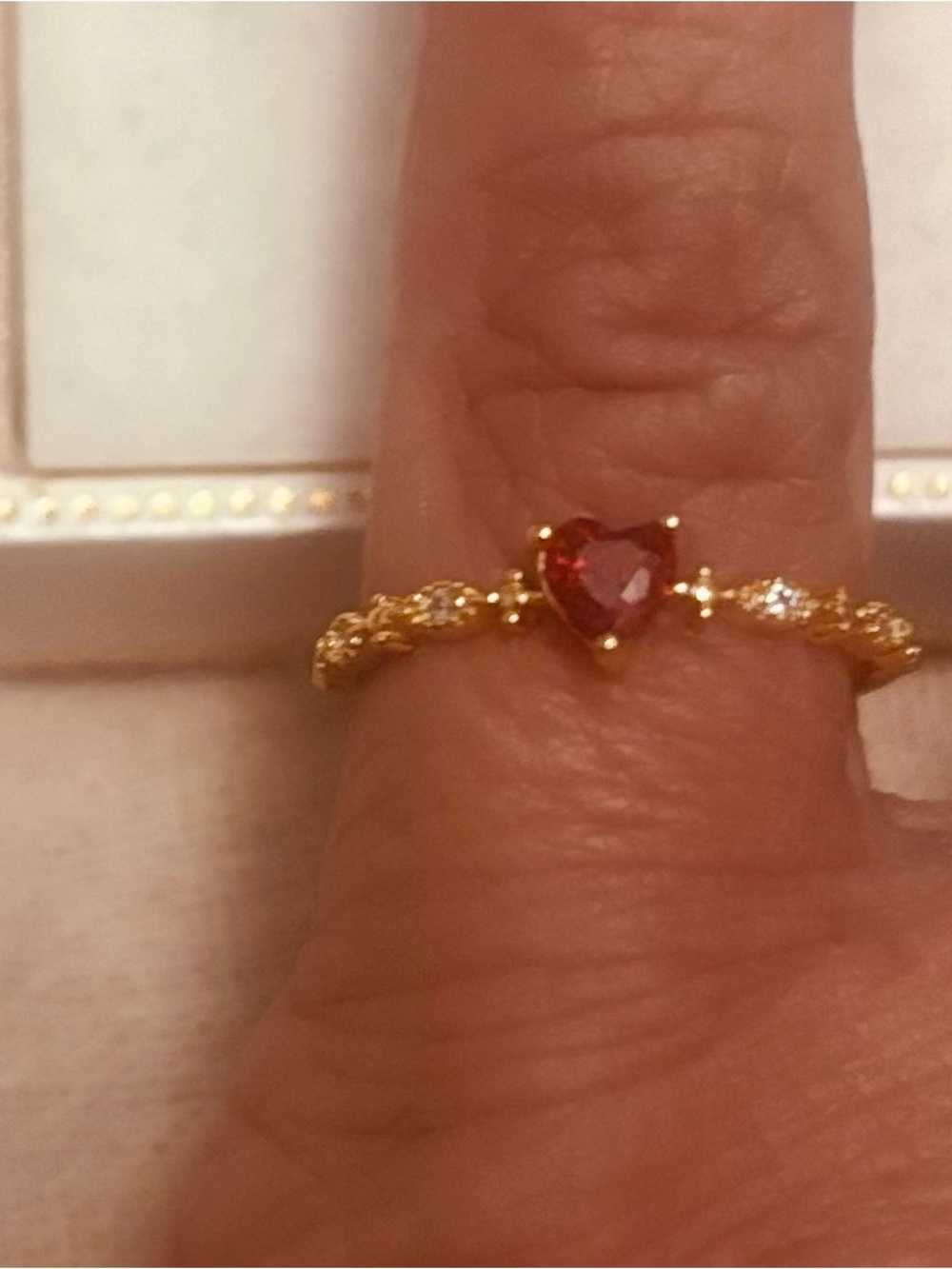 925 Gold Heart Ruby Accent Ring - Women Jewelry Size 6